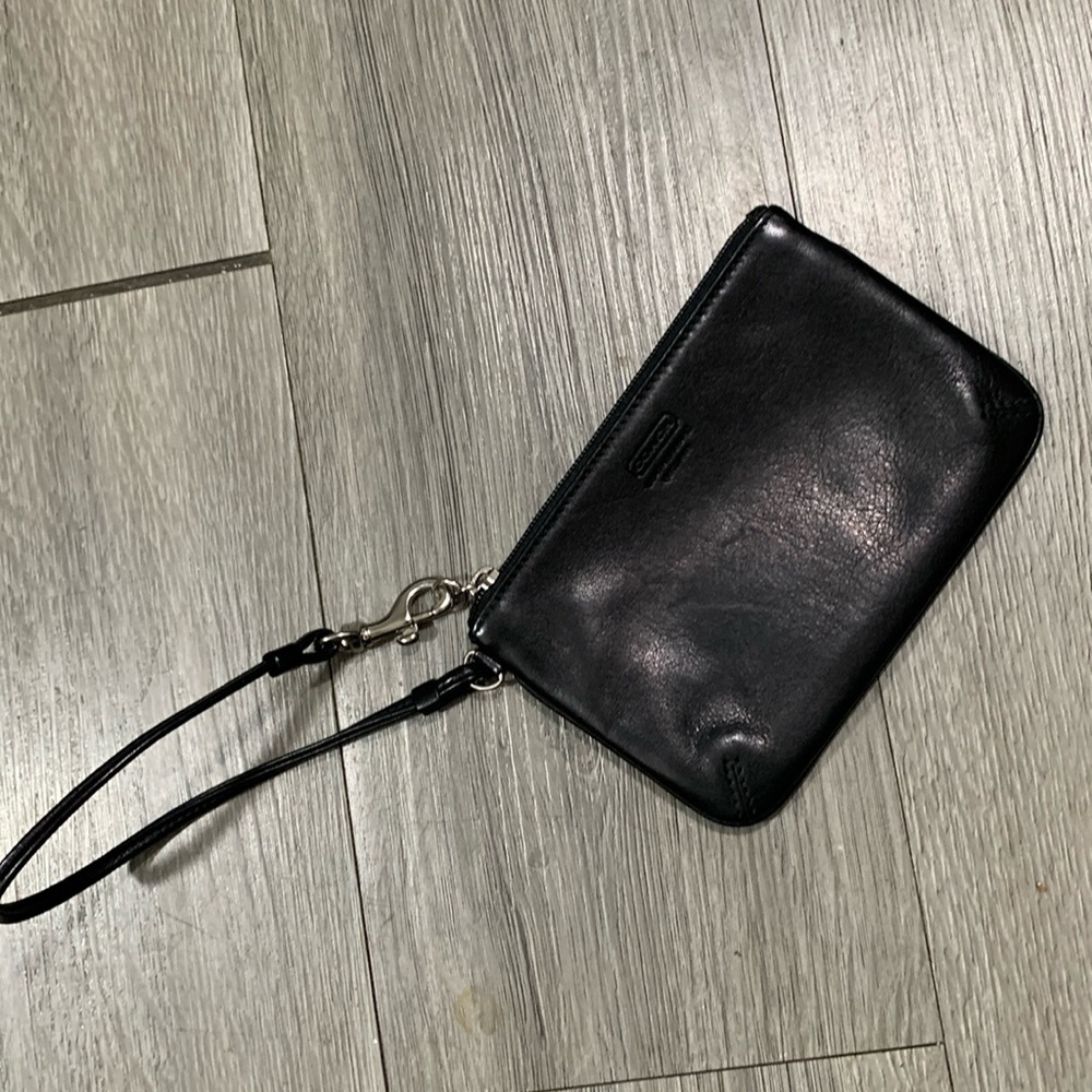 Coach Legacy Black Leather Wristlet Signature C Lining 6” X 4”